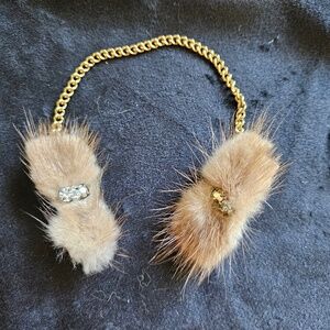 VINTAGE 50's Mink Sweater Clip with Faux diamonds